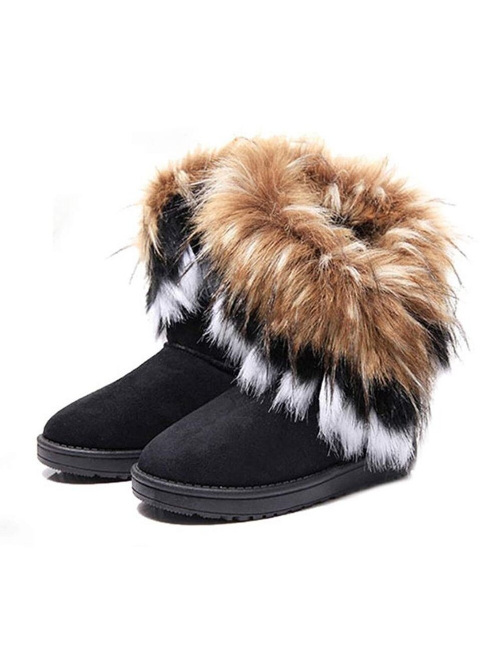 Women's Faux Fur Tassel Winter Snow Boot Suede Flat Ankle Boots
